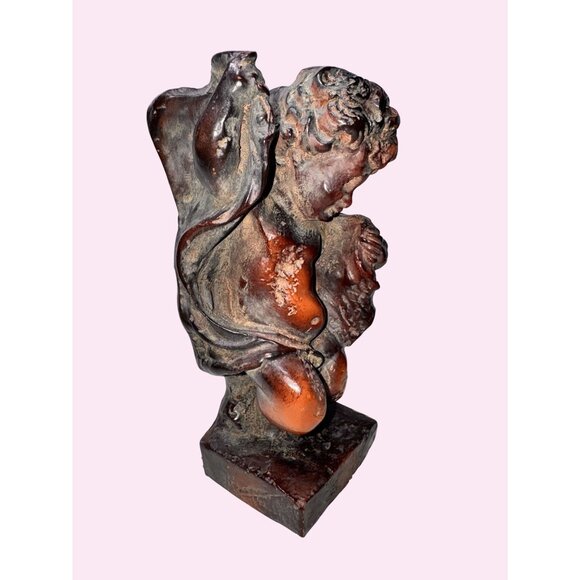 Antique Burl Wood Handcarved Cherub Sculpture - Picture 2 of 8